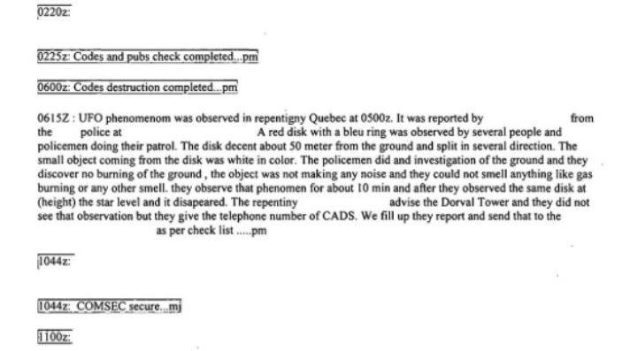 Canadian government UFO document: Police report on 12 July 2010 (at 1:00 a.m.) Repentigny UFO incident
