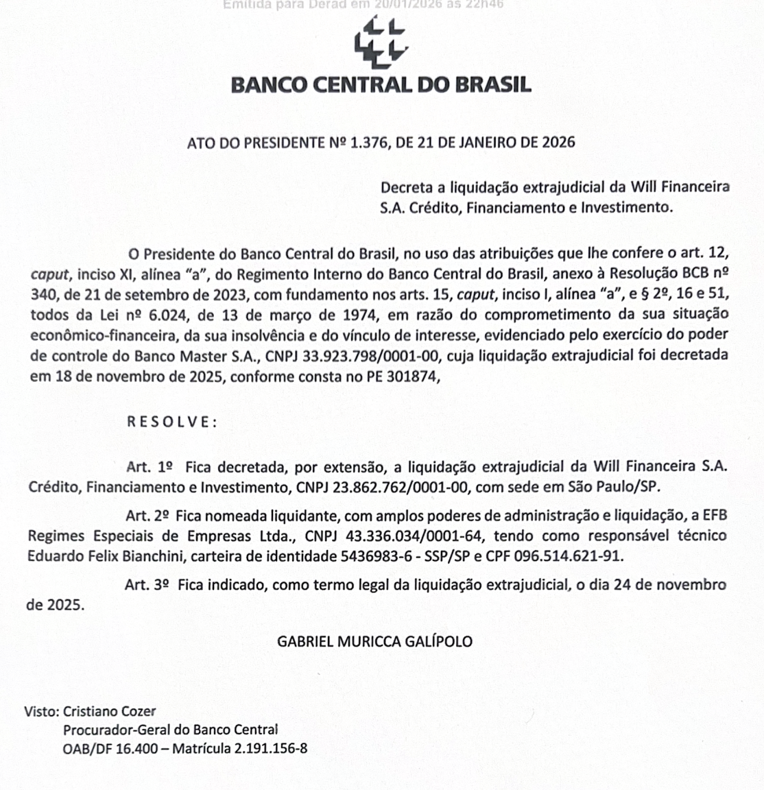 INFORMAÇÃO RELEVANTE: Limites do FGC valem para clientes do Master e WillBank; entenda