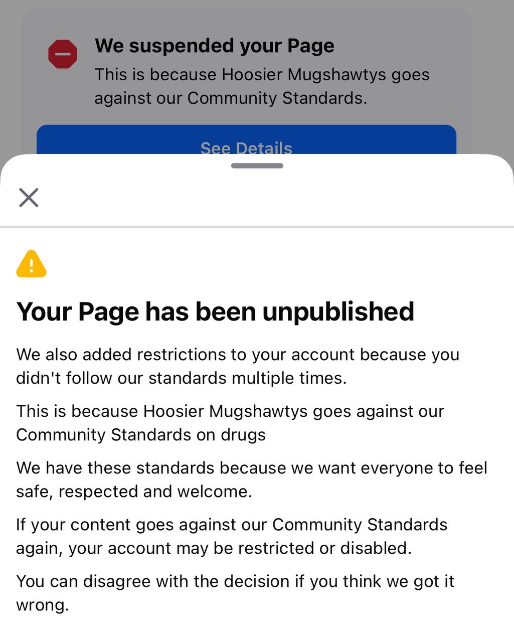 Facebook page...Gone.