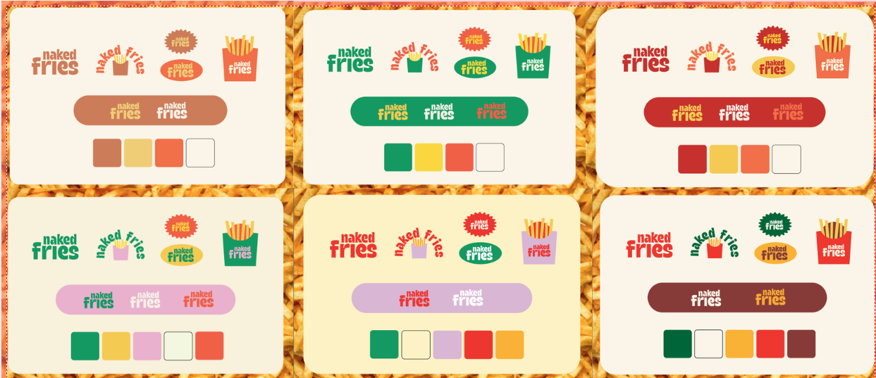 First round of Naked Fries brand color palette options