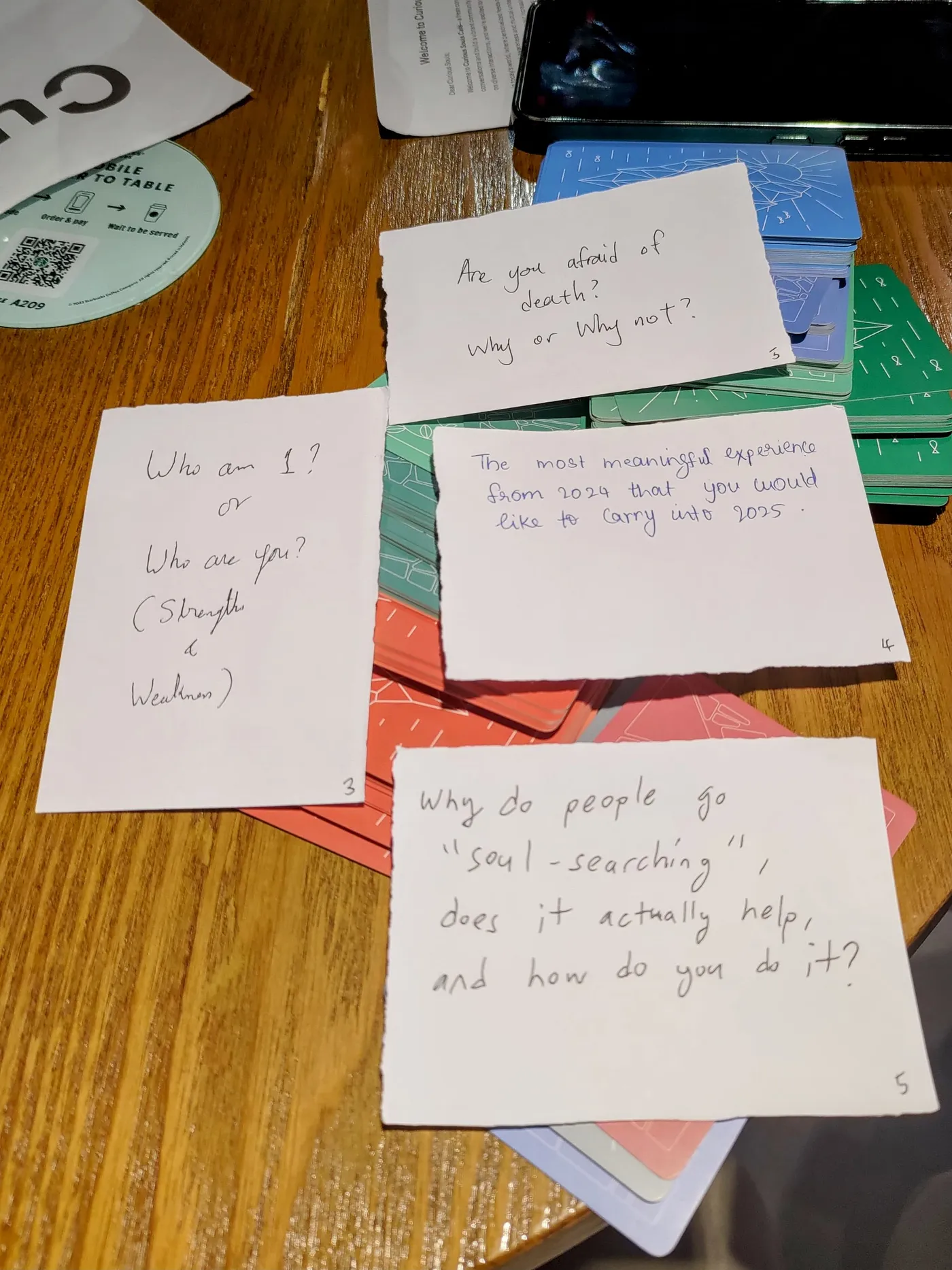 Question cards on the table