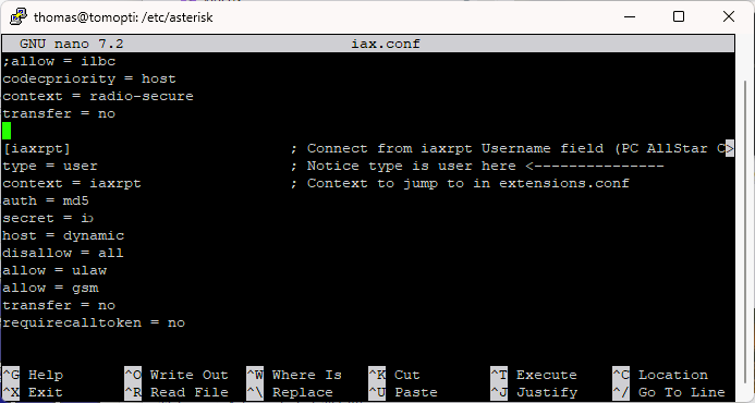 Modify the iaxrpt section in iax.conf