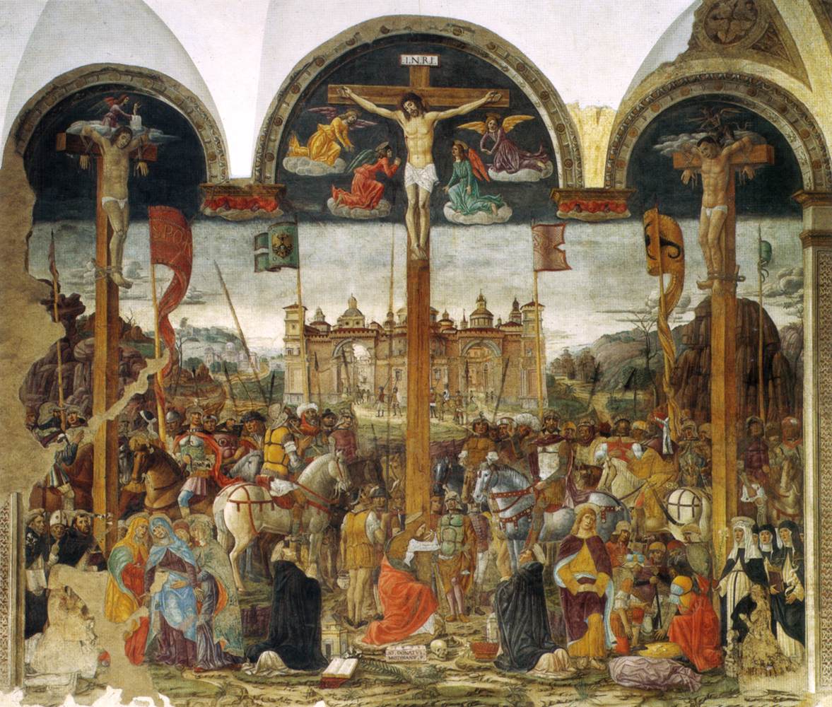 Donato Montorfano's Crucifixion mural with three crosses and a crowd below