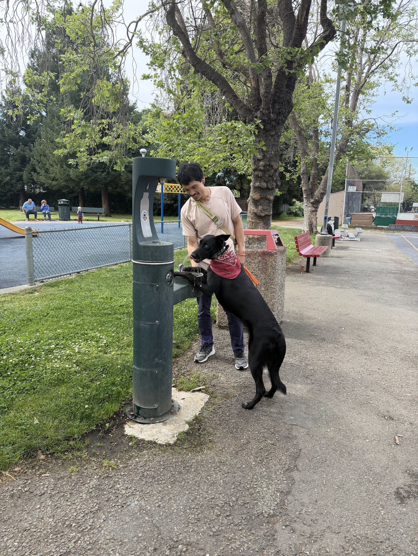 Kenji drinking from fountain