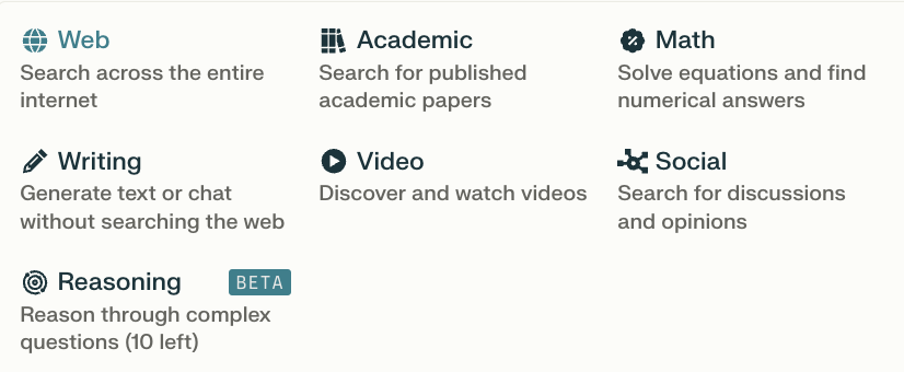 Focus types in Perplexity