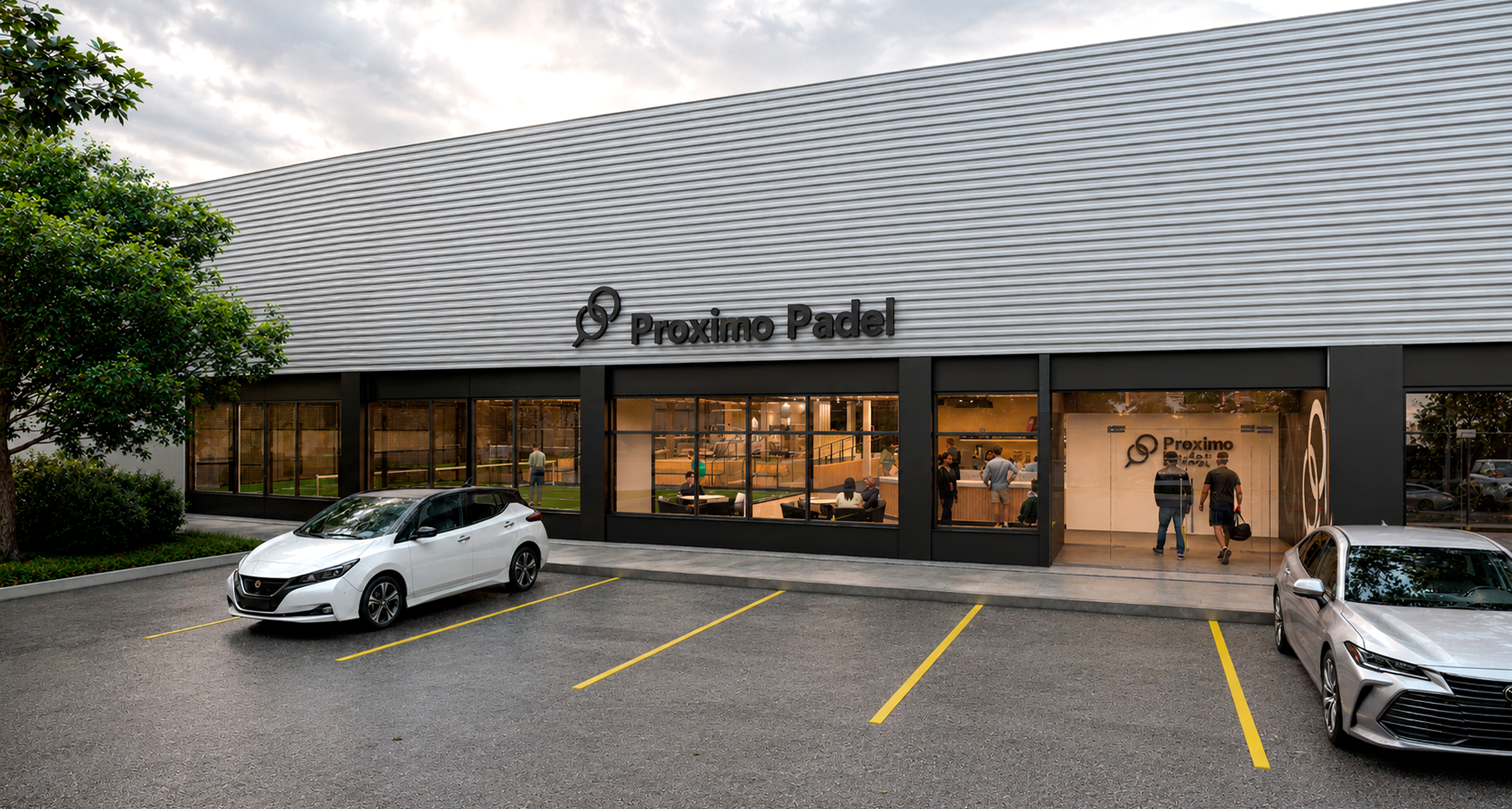 Exterior rendering of Proximo Padel’s Goose Island location