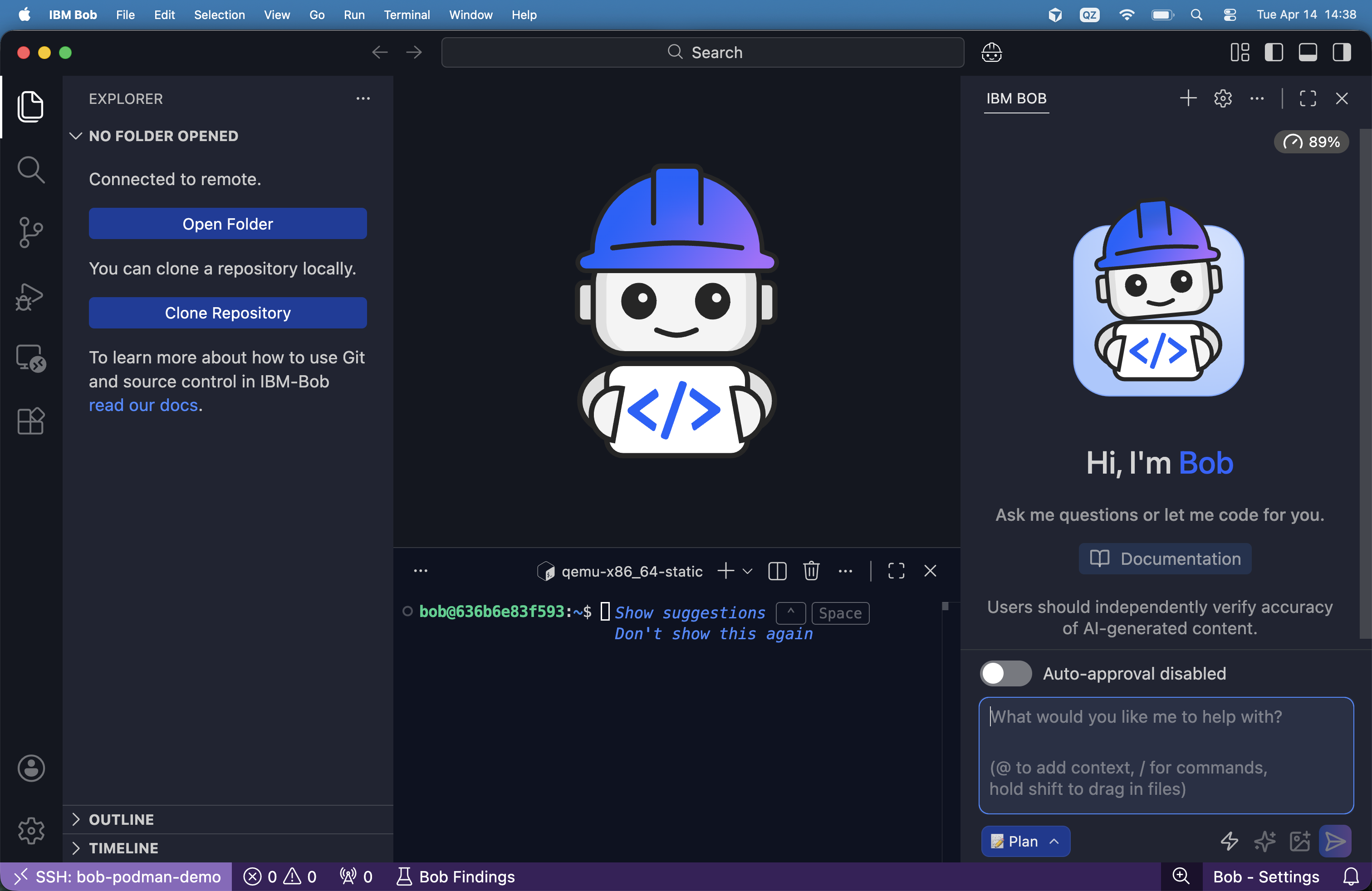 Run IBM Bob on Remote Linux from macOS with Podman