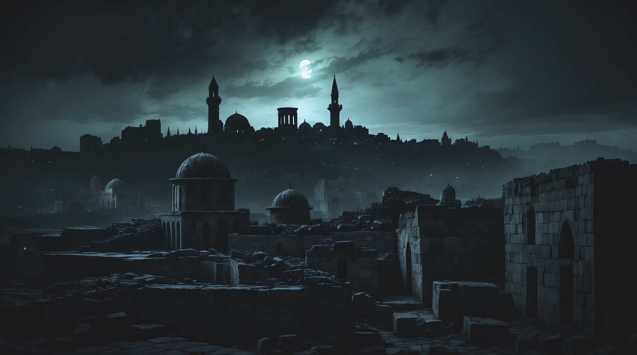 Dark, stormy sky over Jerusalem during the crucifixion of Jesus