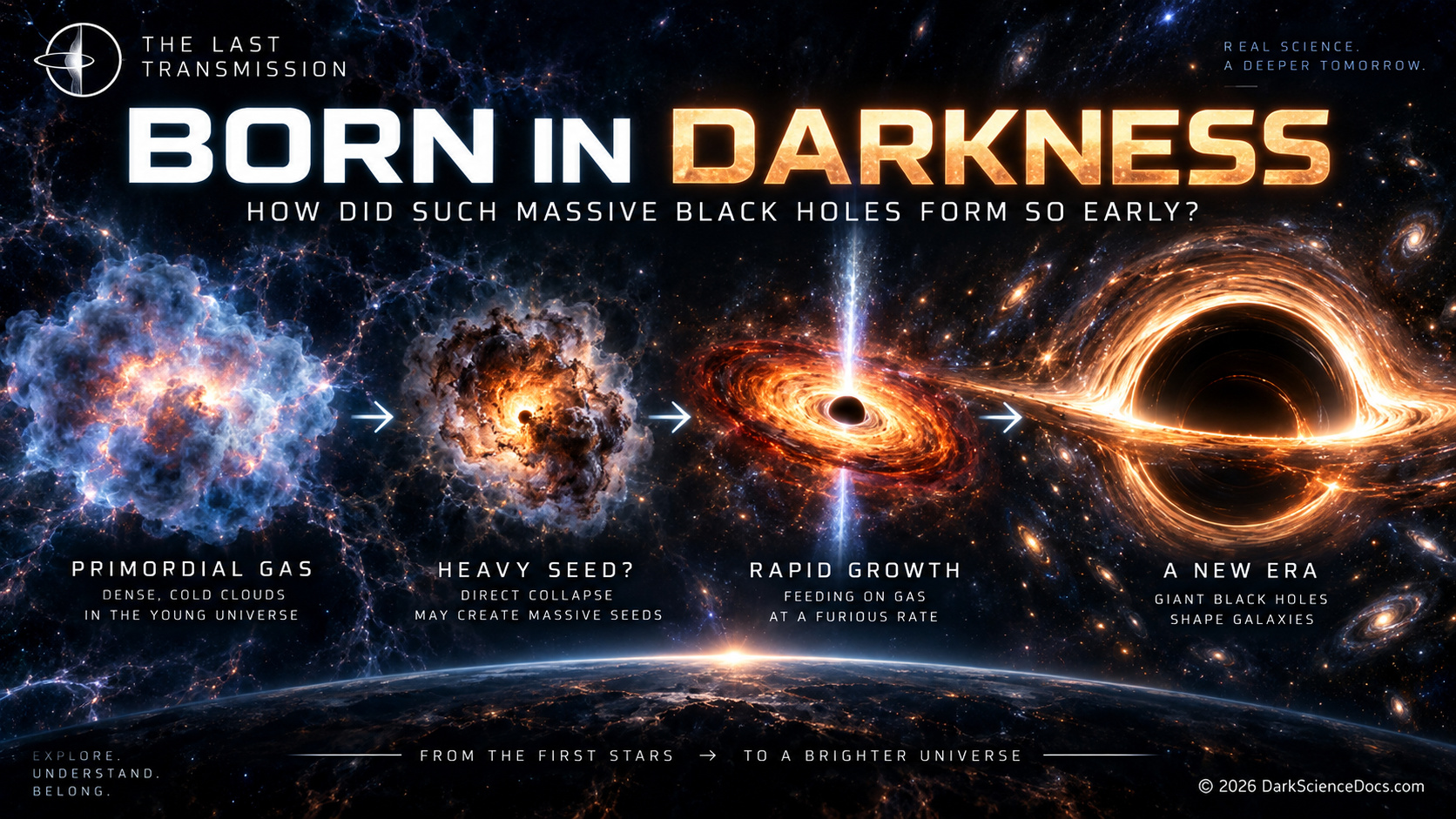 Concept artwork. A heavy seed is one proposed way to build a large black hole early.