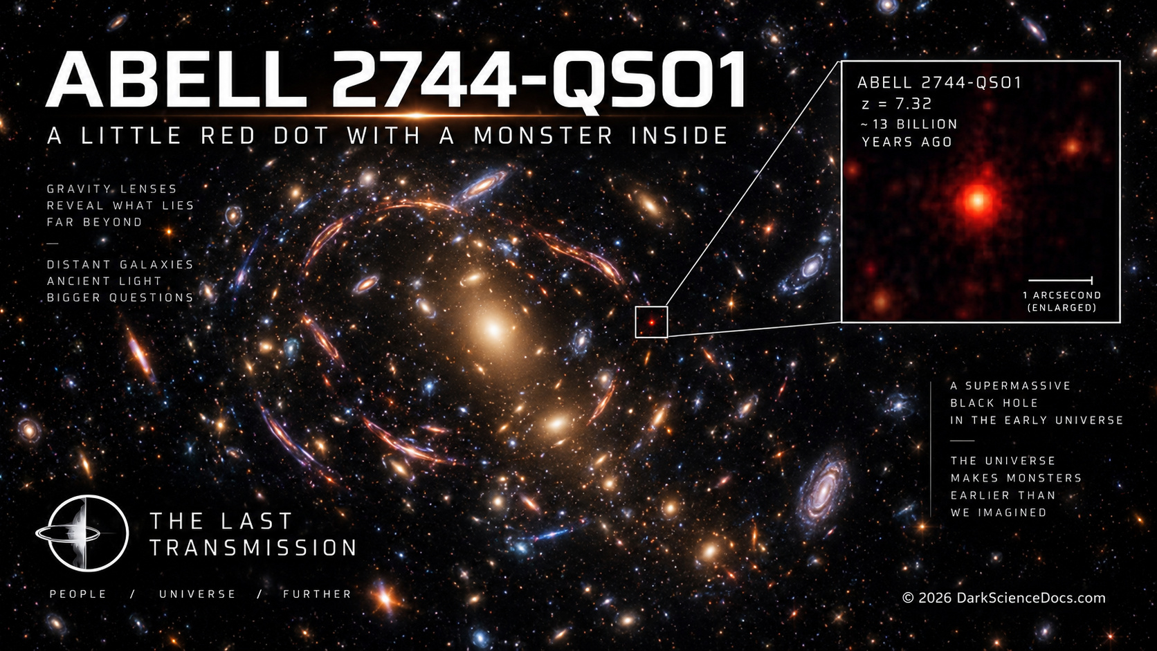 Concept artwork. A compact appearance conceals a question about an enormous mass in the early universe.