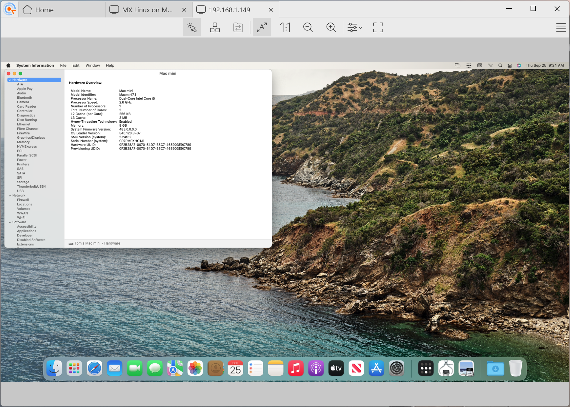 System information reported by the Mac Mini
