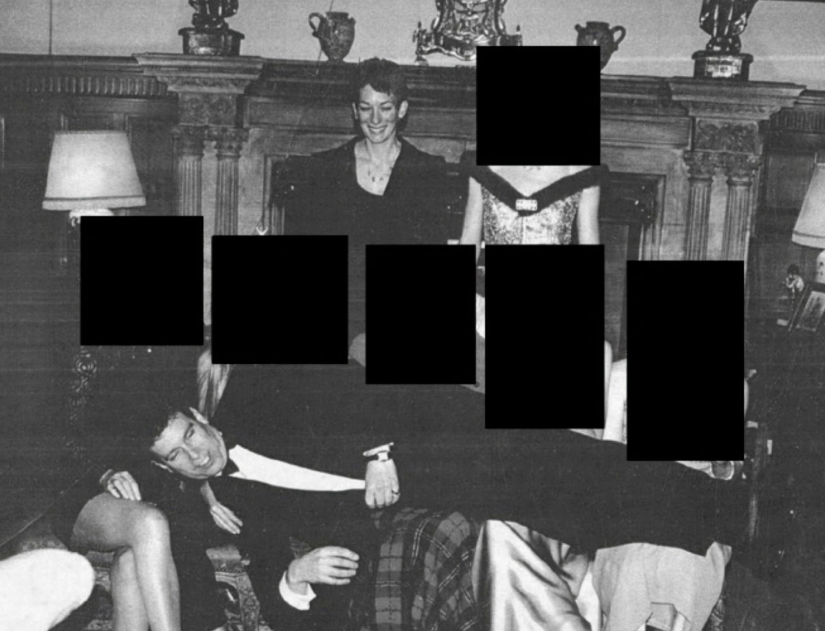 An image of Andrew and Ghislaine Maxwell at Sandringham, with the rest of the faces redacted, was released by the Department of Justice on Friday
