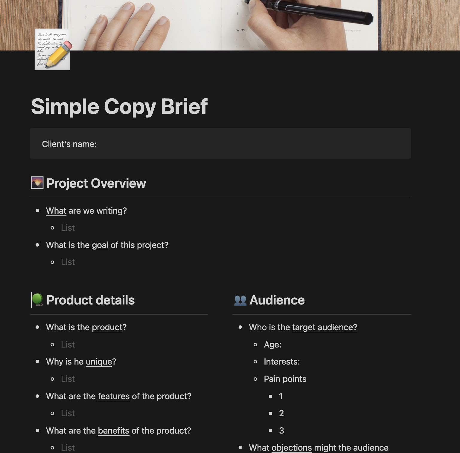 My Notion template for future projects