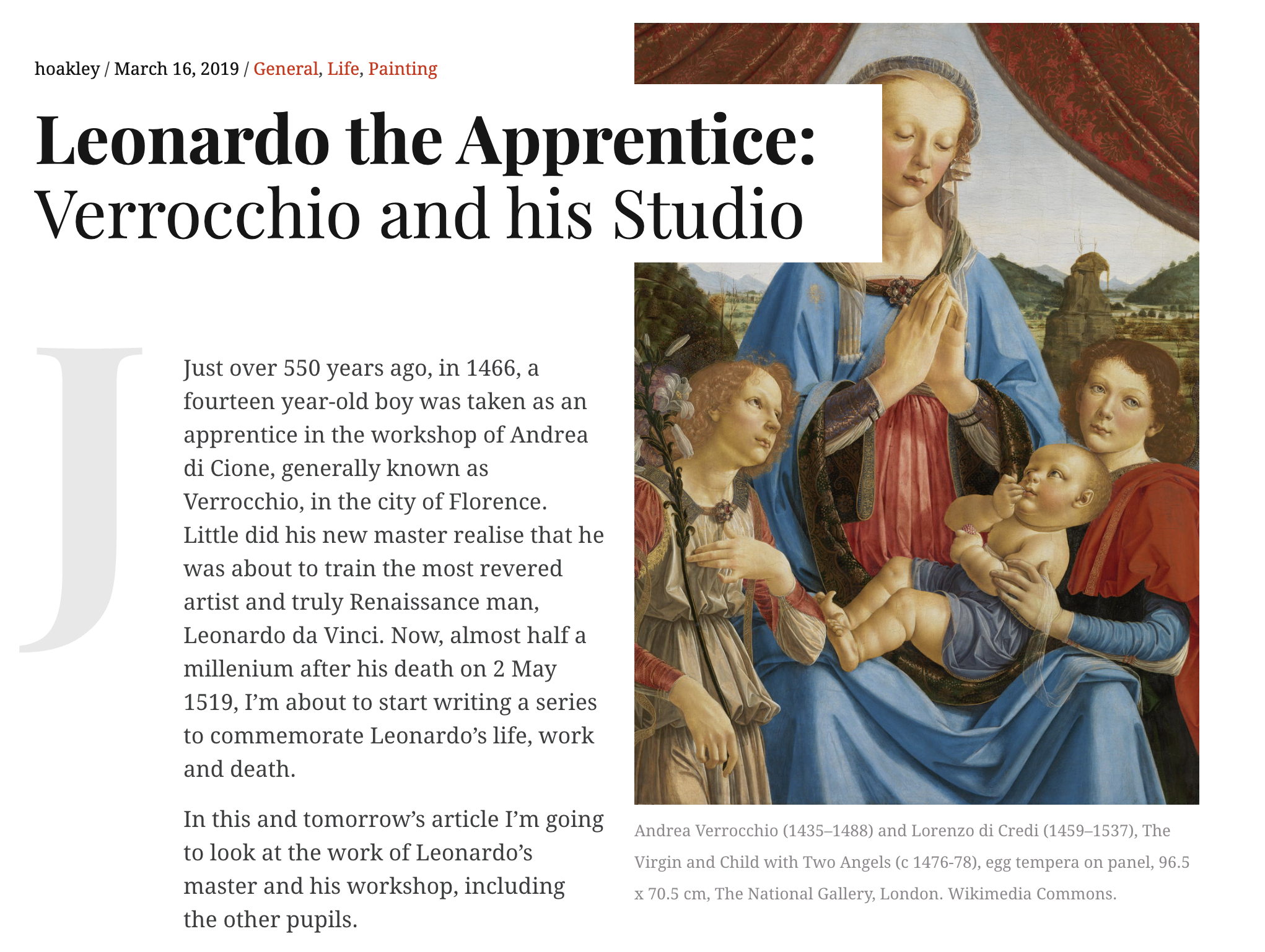 Verrocchio's Baptism of Christ, the panel on which the young Leonardo painted an angel