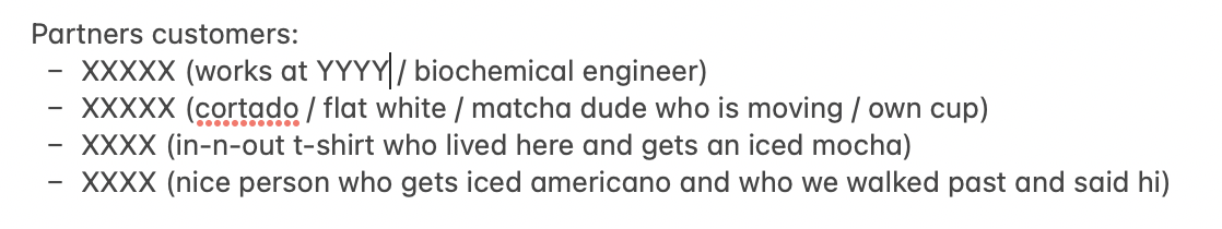 Notes doc for tracking names