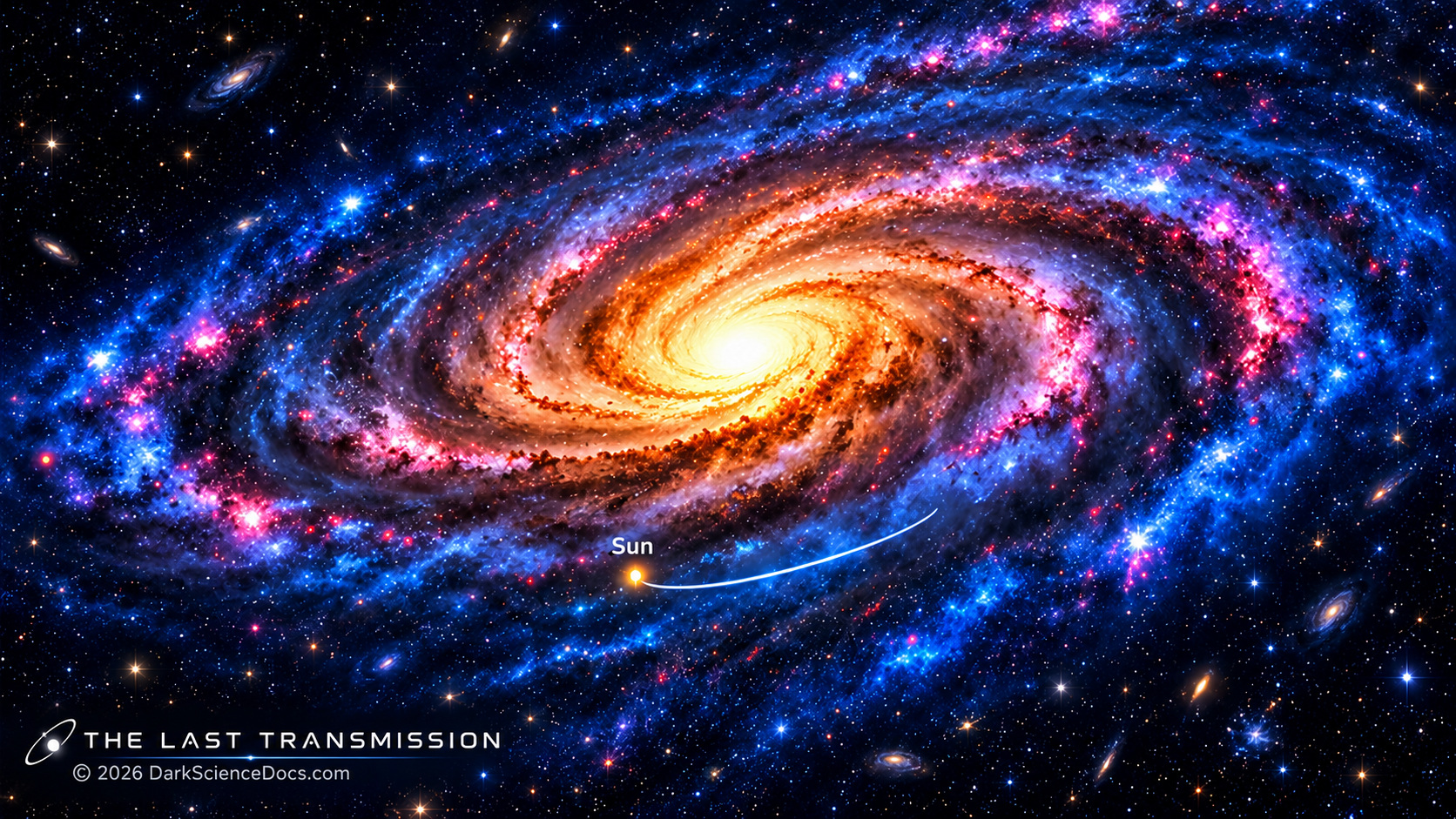 Concept artwork. The runaway’s path belongs to a galaxy whose stars are also moving.
