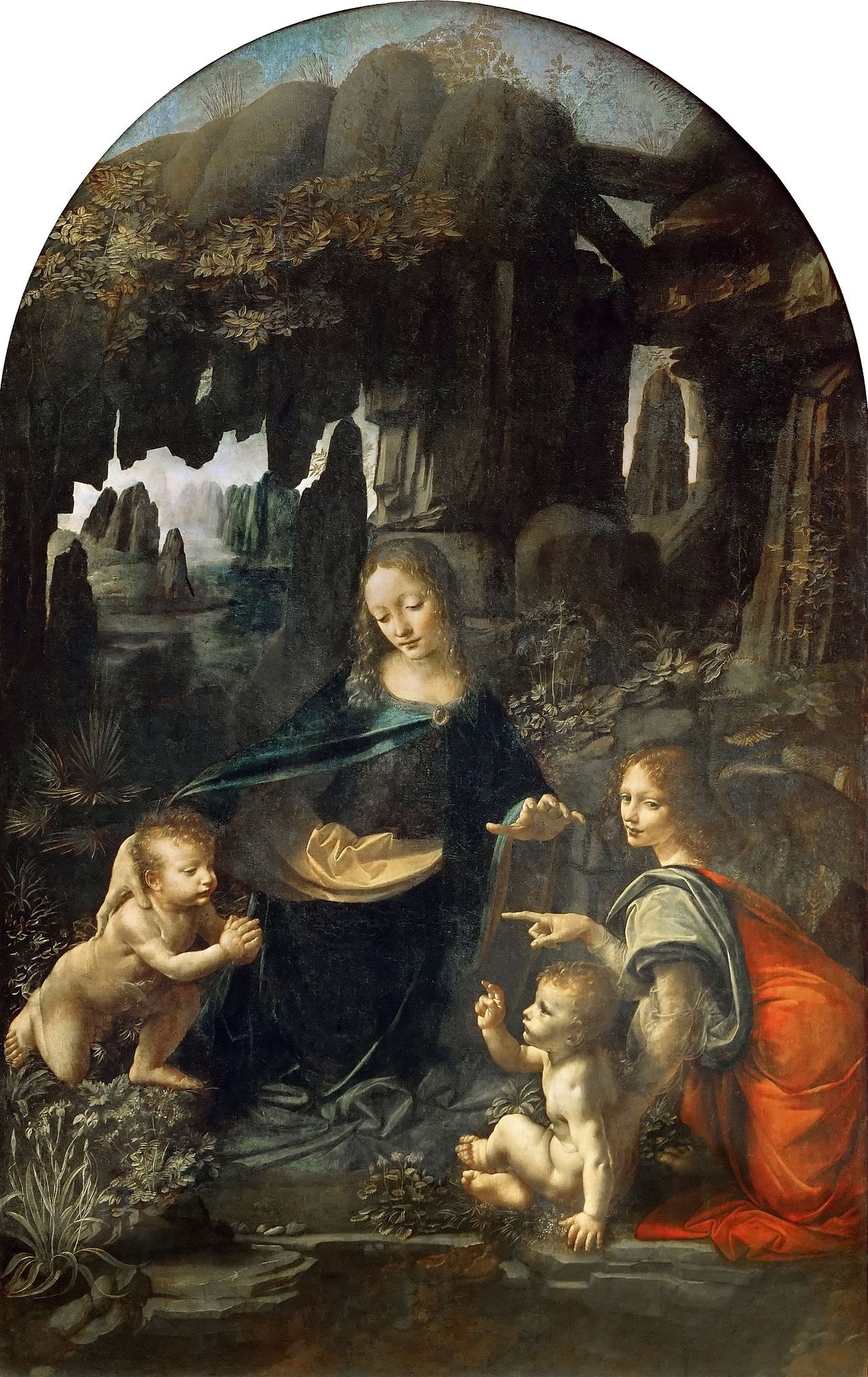 Leonardo da Vinci's Virgin of the Rocks with Mary, two children, and an angel