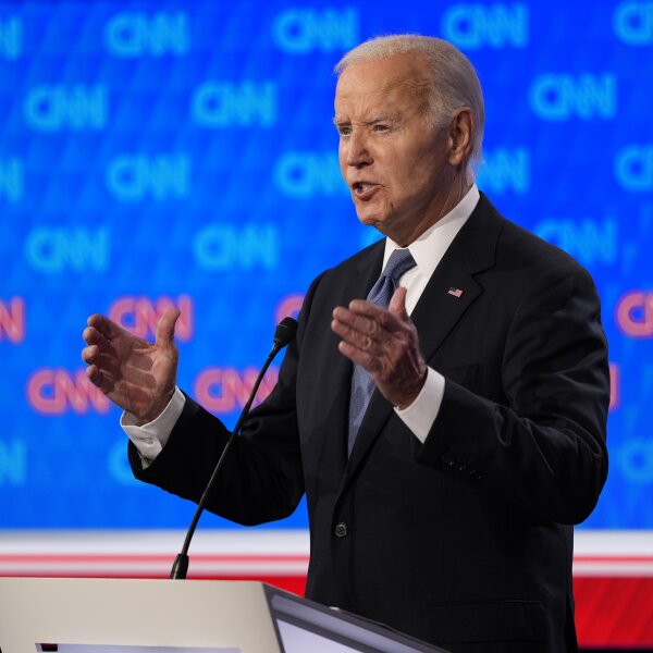 President Joe Biden speaks during a presidential debate with Republican presidential candidate former President Donald Trump, Thursday, June 27, 2024, in Atlanta.