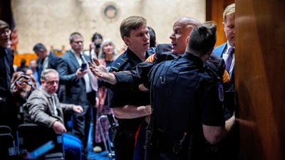 Image for Tim Sheehy Put His Hands on a Protester in a Senate Hearing