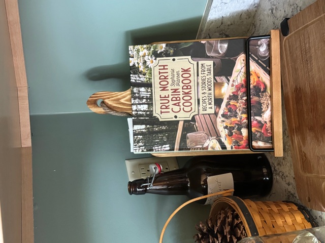 Cookbook on a bookstand.