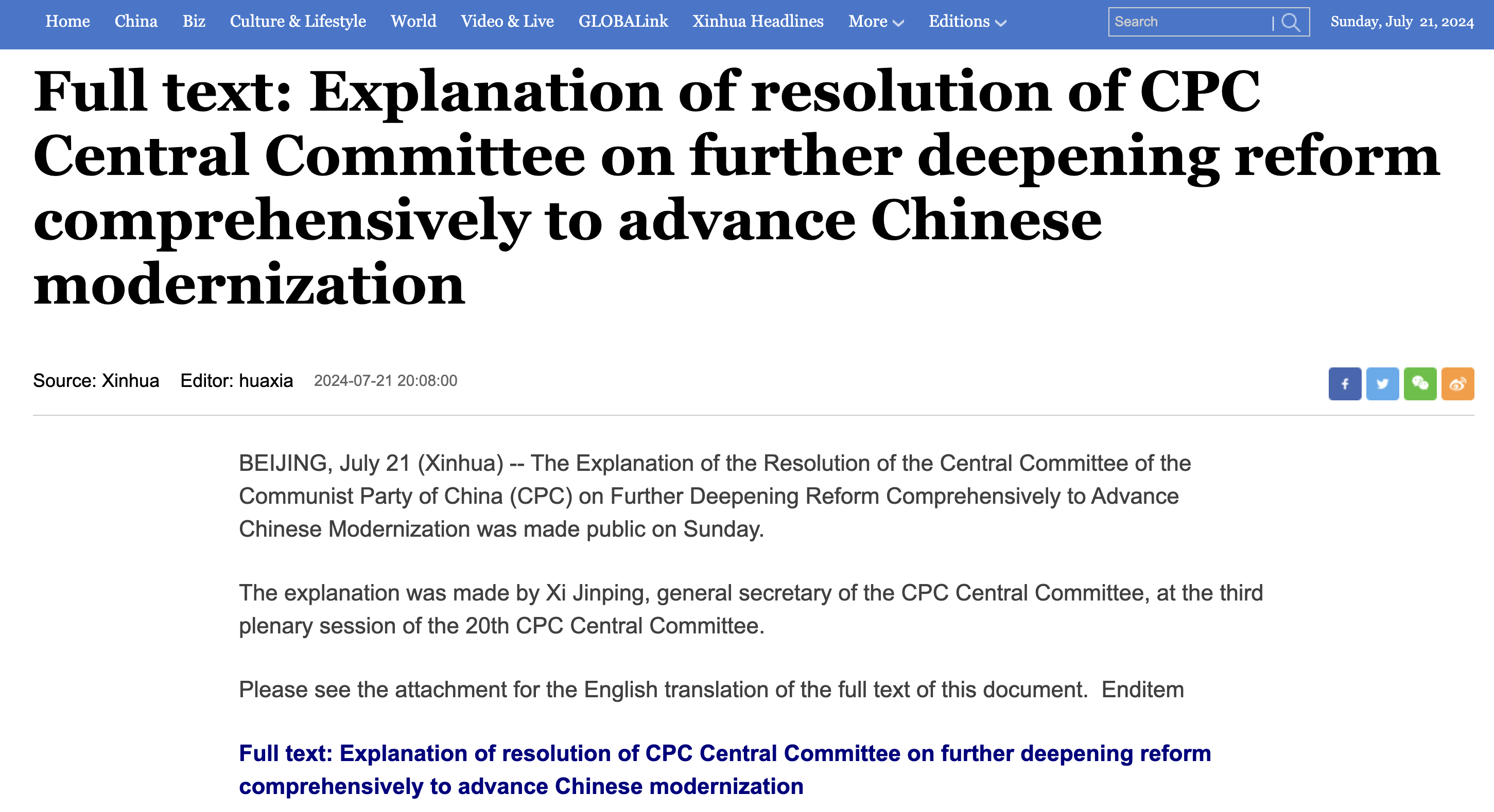 Full Text: Xi Jinping's Explanation of the Resolution of the Central ...