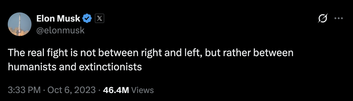 Elon Musk tweet about humanists and extinctionists