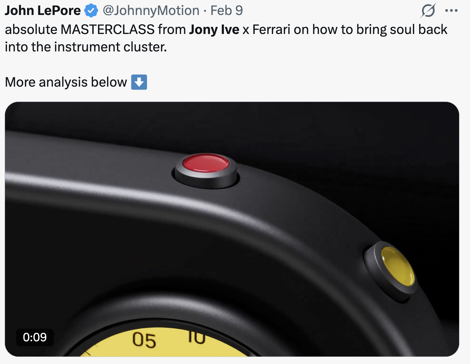 Ferrari Luce UX compared to Braun clock