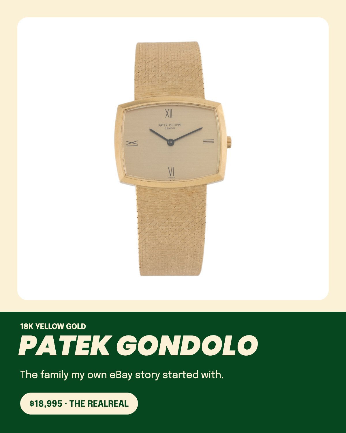 Patek Philippe Gondolo, 18k yellow gold, $18,995 on The RealReal