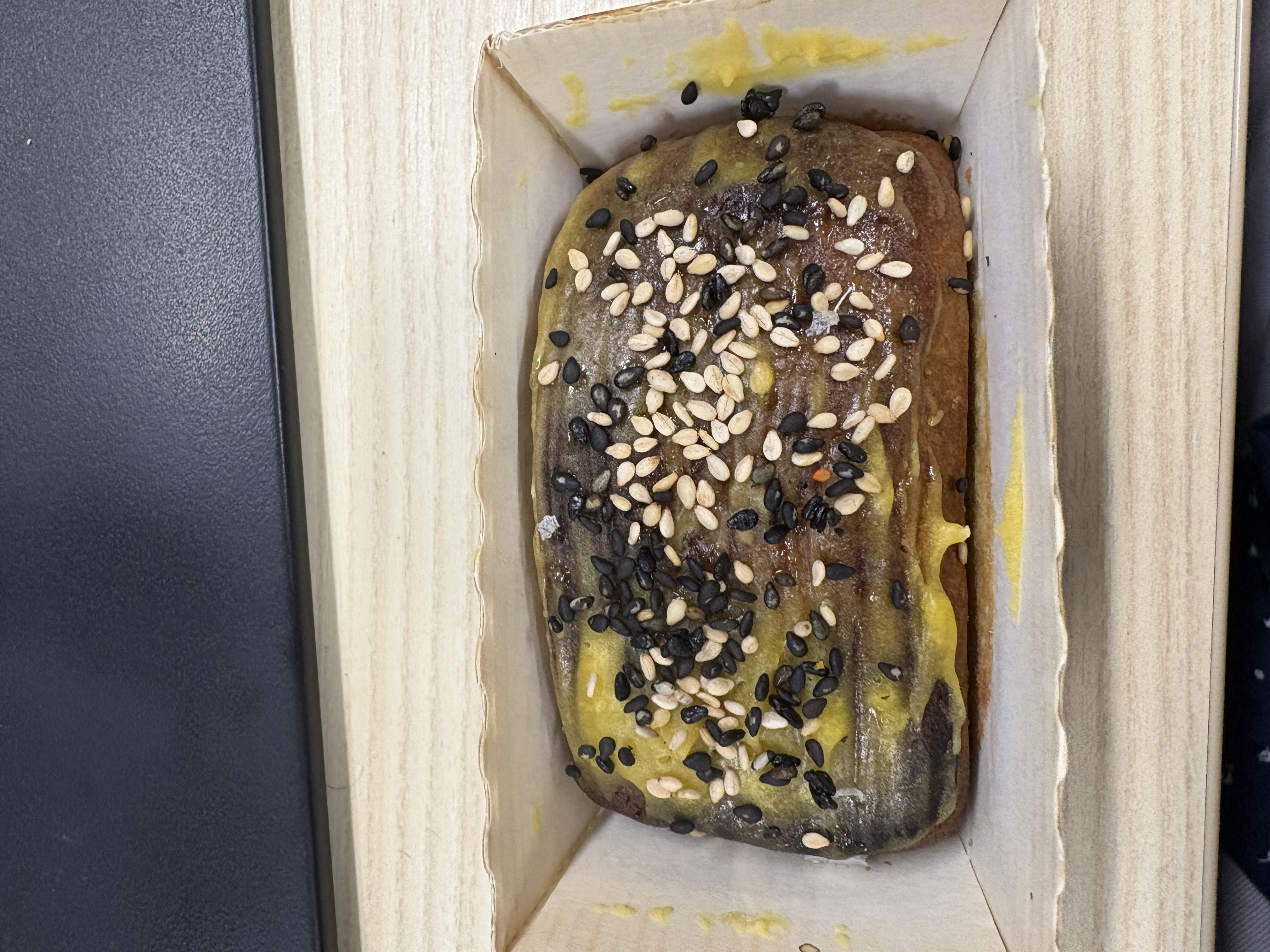 Lucuma and black sesame loaf cake (cameo: my fingers)