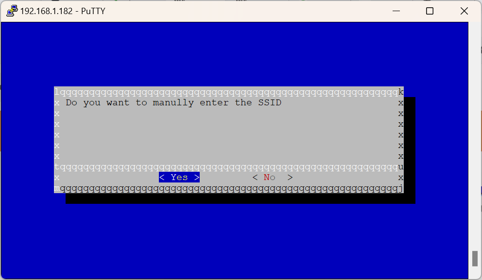 Answer Yes if you wish to manually input the SSID and password of the wifi network