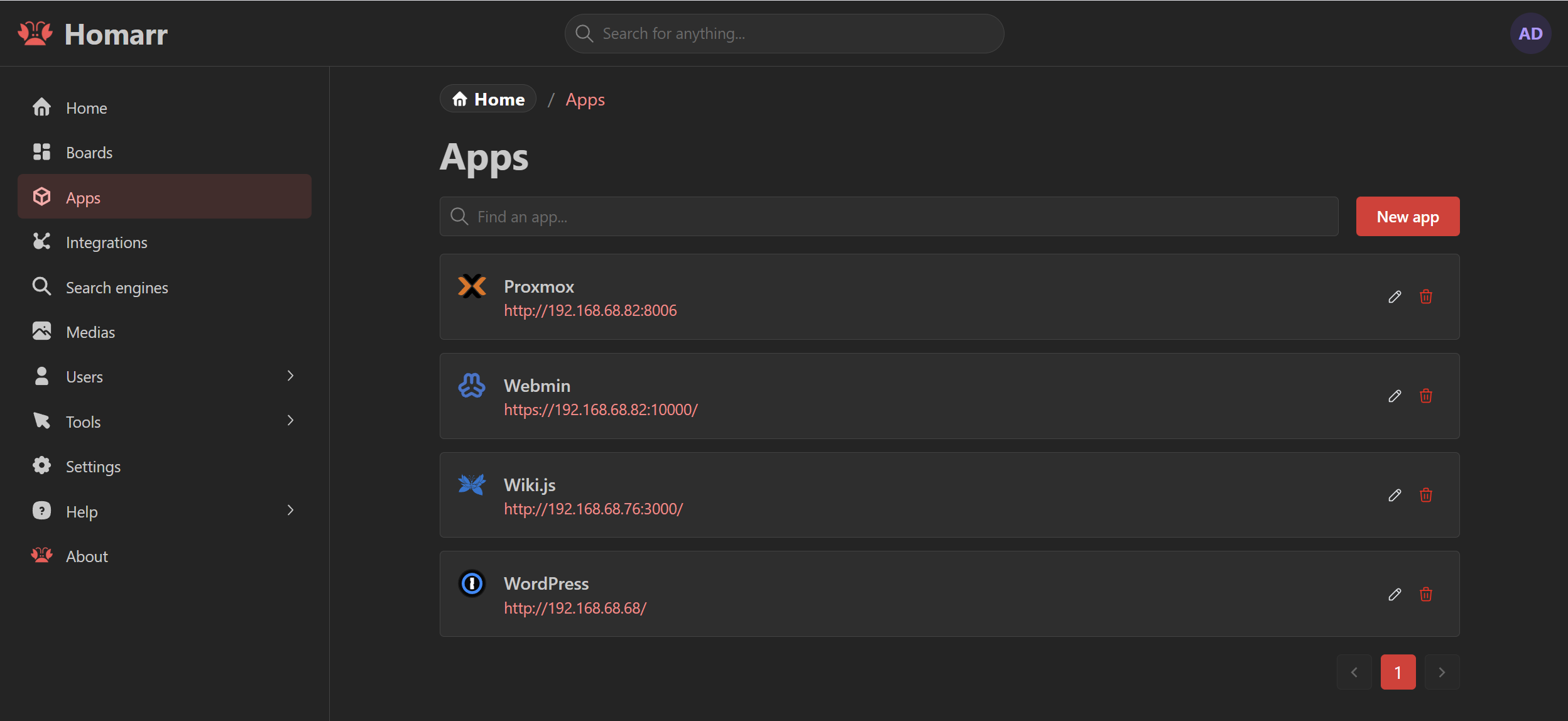 Running Proxmox, Webmin, Wiki.js, and WordPress (and Homarr)