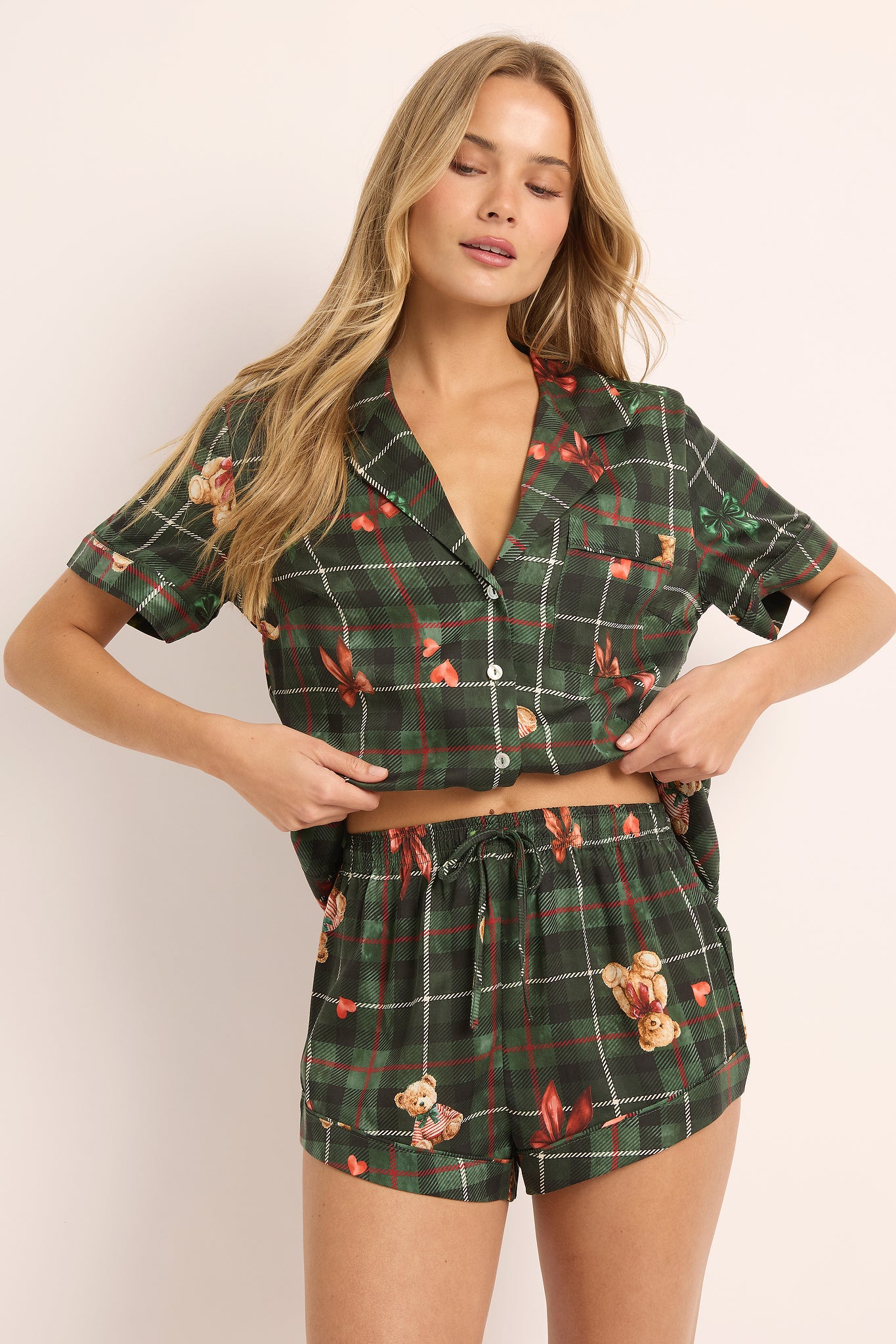 Coco Teddy Tencel Christmas Pyjama Short Set in Green