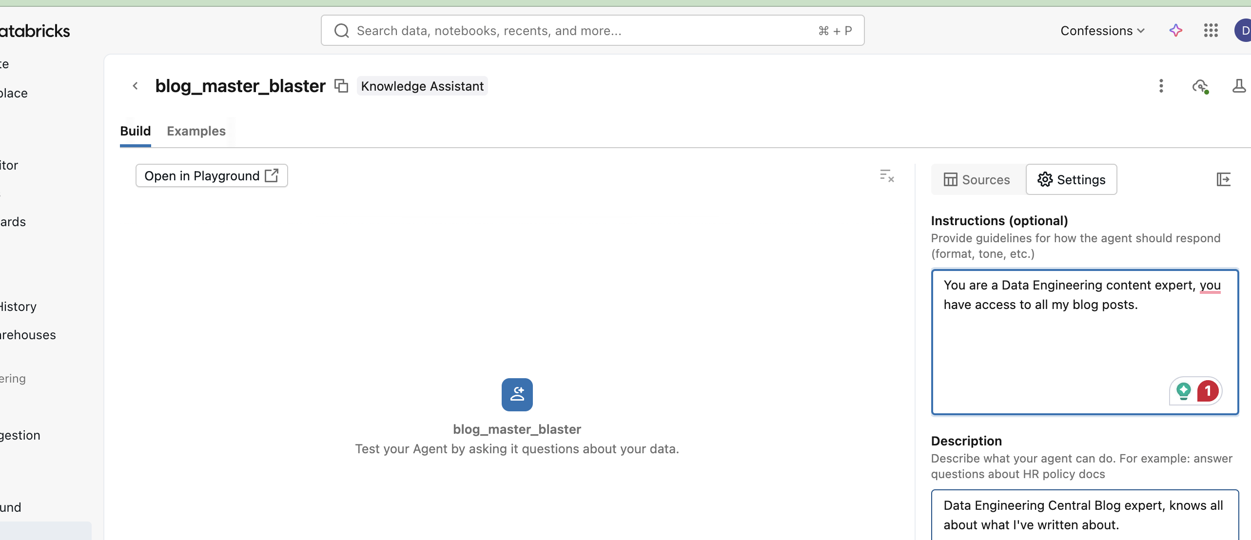 Knowledge Assitant Using Agent Bricks Agent Bricks: Databricks Knowledge Assistant.