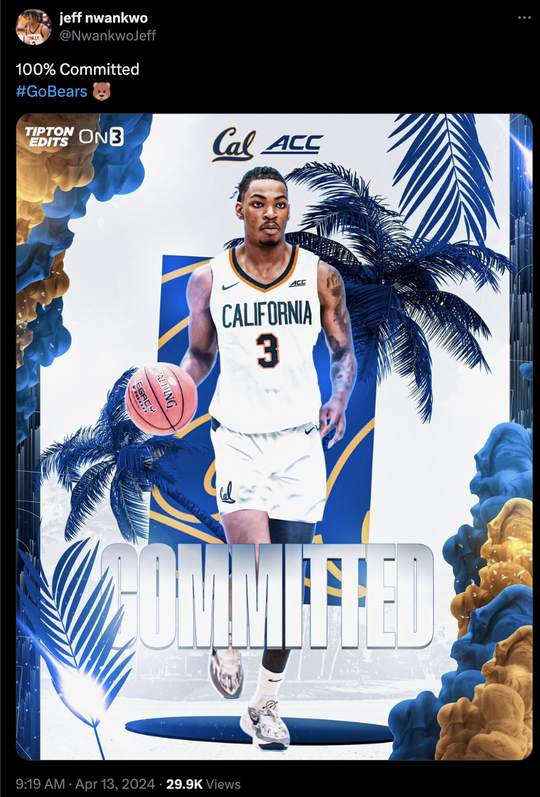 Cal men's basketball lands top JUCO talent Jeff Nwankwo