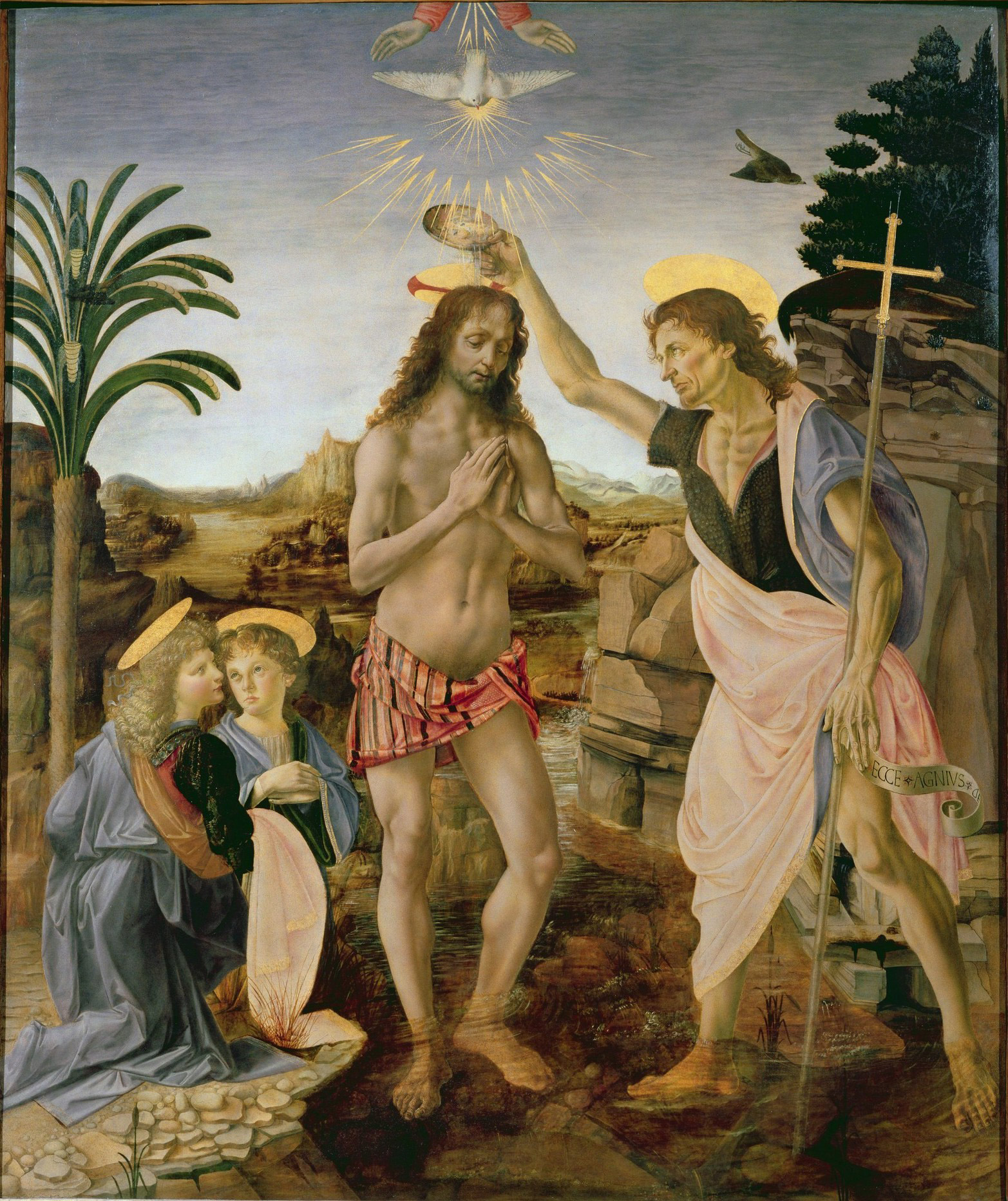 Verrocchio's The Baptism of Christ with Jesus, John the Baptist, and two angels