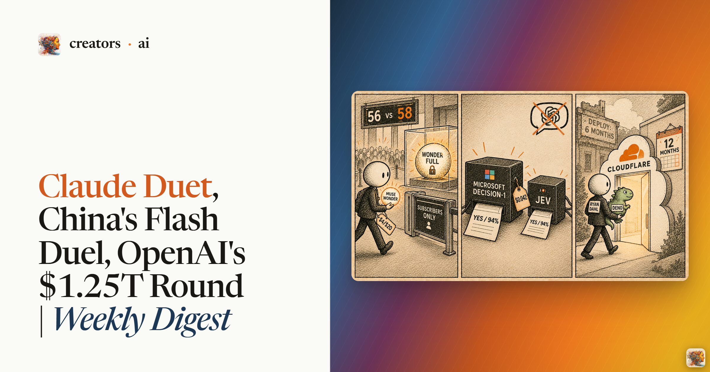Newsletter artwork for “Claude Duet, China’s Flash Duel, OpenAI’s $1.25T Round | Weekly Digest”