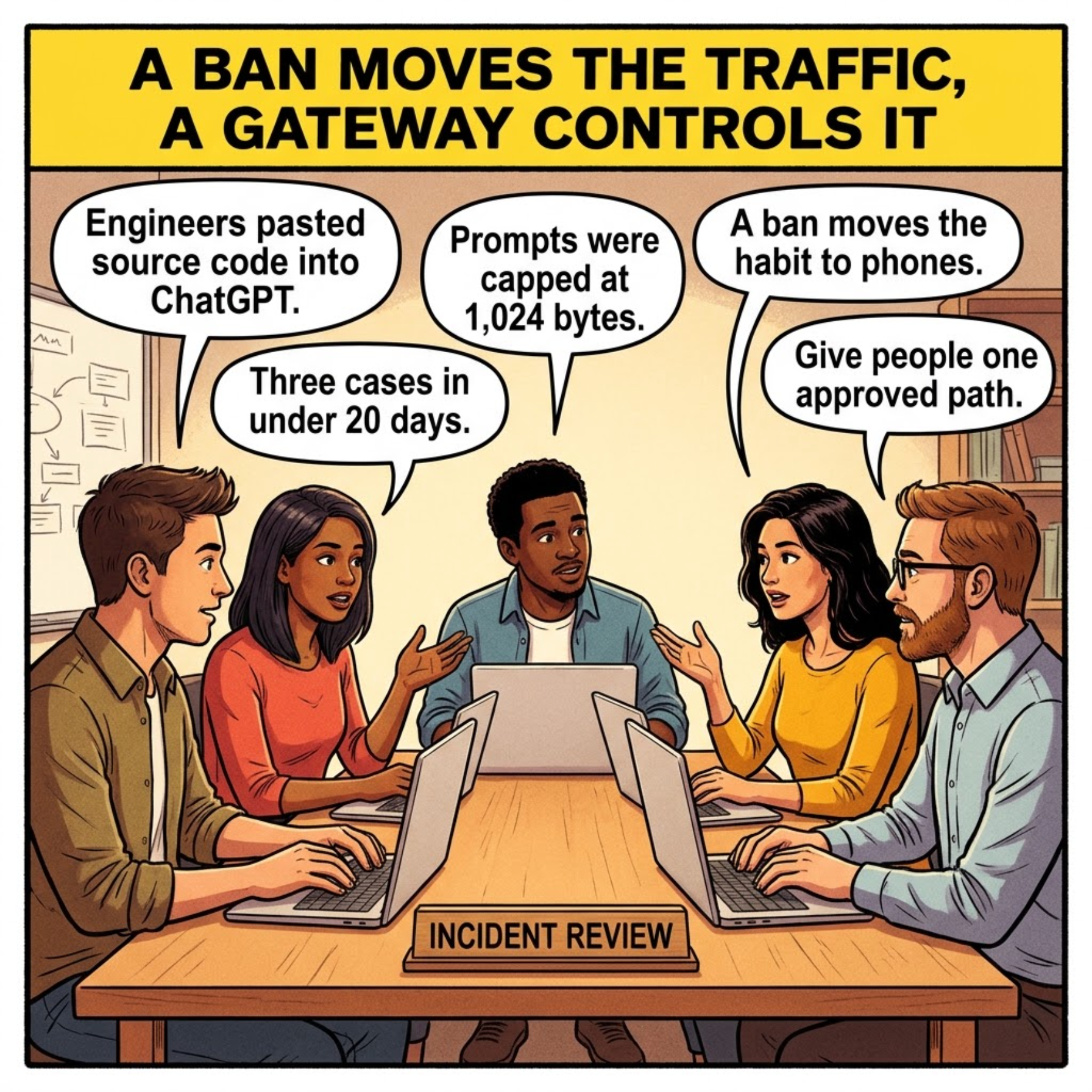 Samsung's ChatGPT Incidents: A Ban Moves the Traffic, a Gateway Controls It