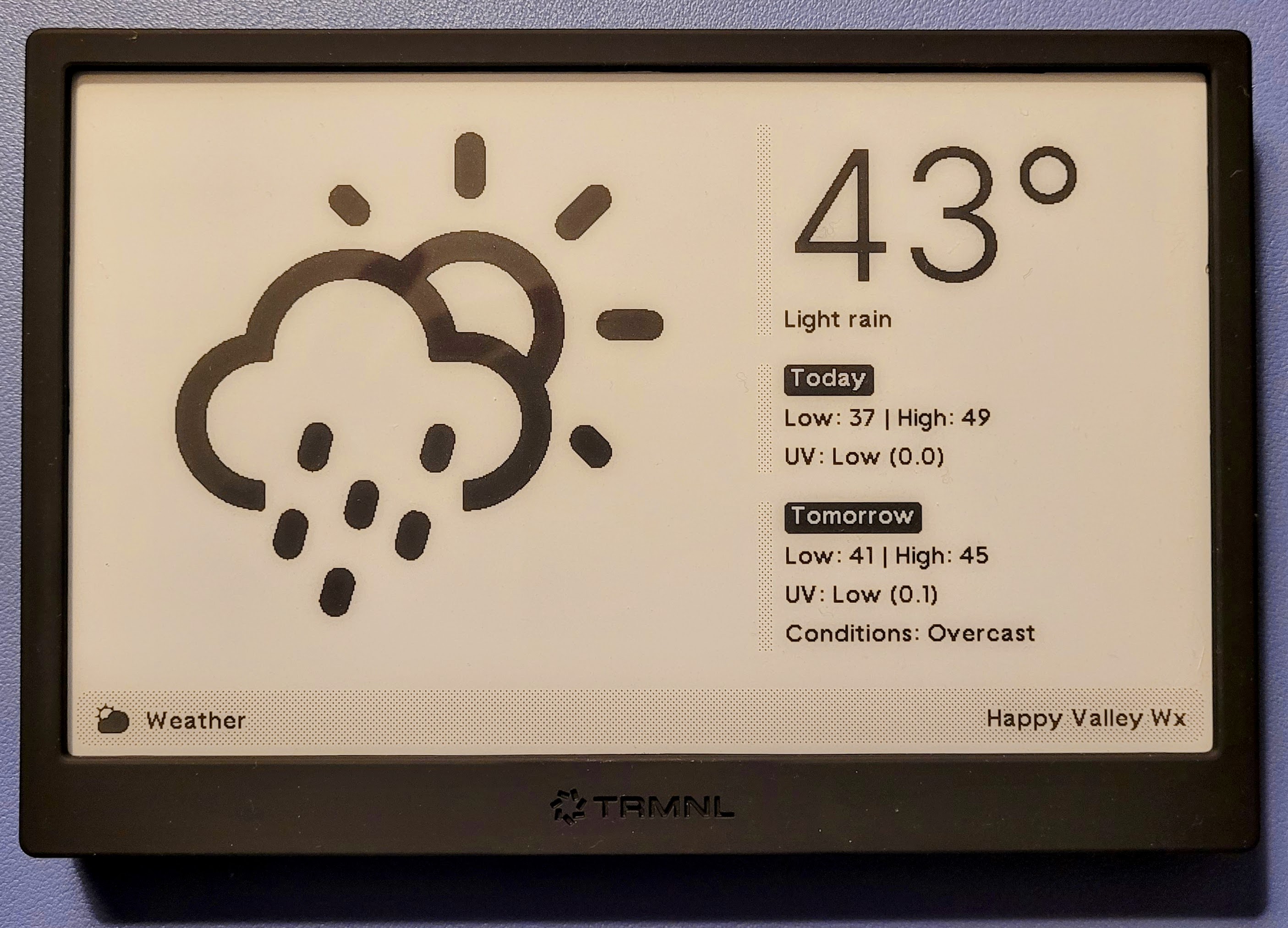 Weather shown on TRMNL