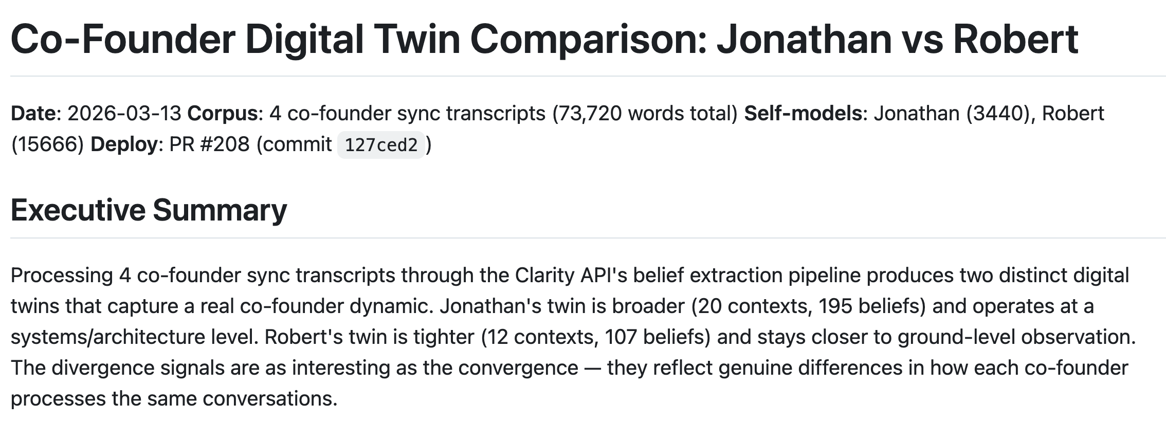Co-founder alignment through digital twins