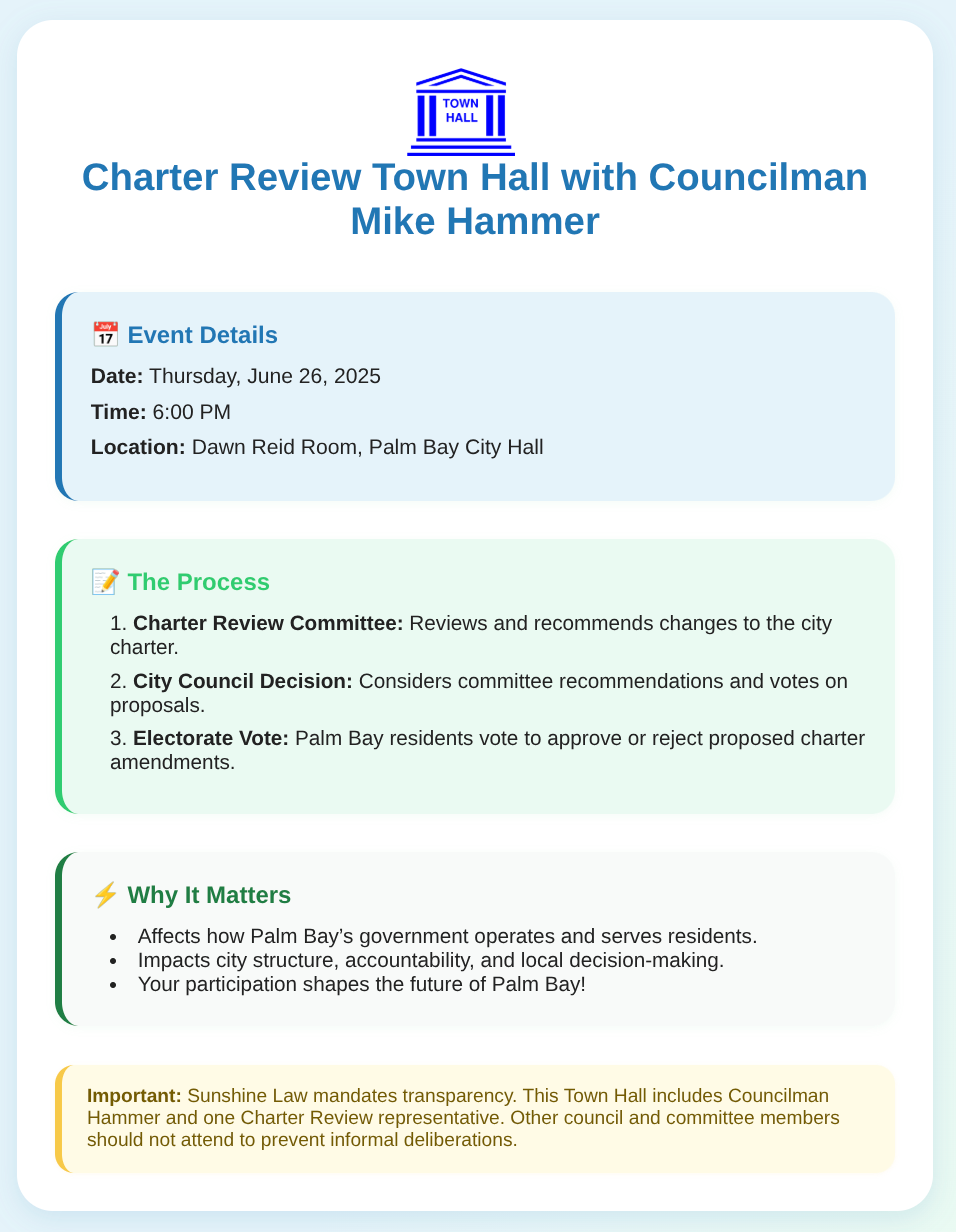 Image for article: 🗣️ Councilman Mike Hammer to Host Charter Review Town Hall on June 26