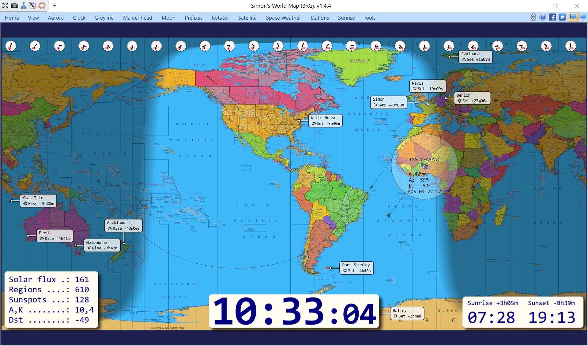 Simon’s World Map with ISS showing and detailed menu hidden