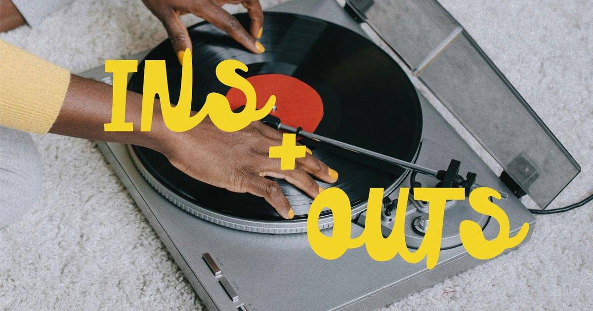 Vinyl record and turntable with Ins and Outs lettering