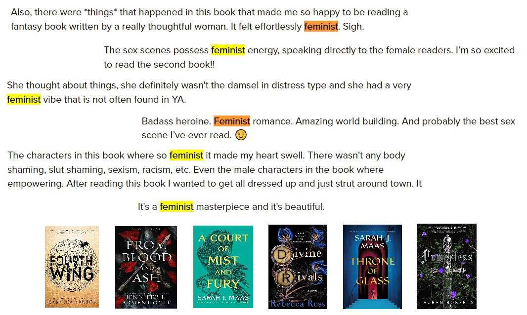Screenshot of white background with black text, including six short book reviews. Screenshot of white background with black text, including six short book reviews.