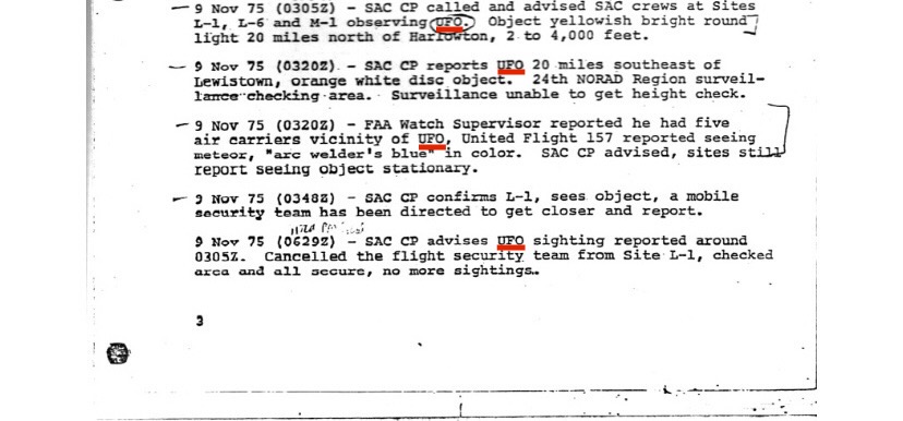 U.S. government UFO document: "NORAD Command Director's Log (1975)."