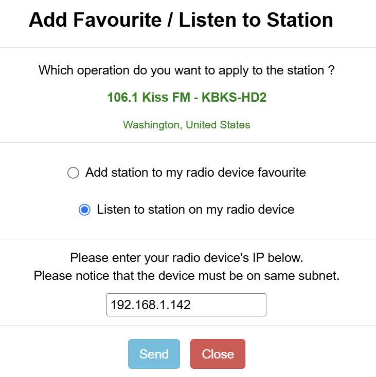 Adding a favorite station from a browser