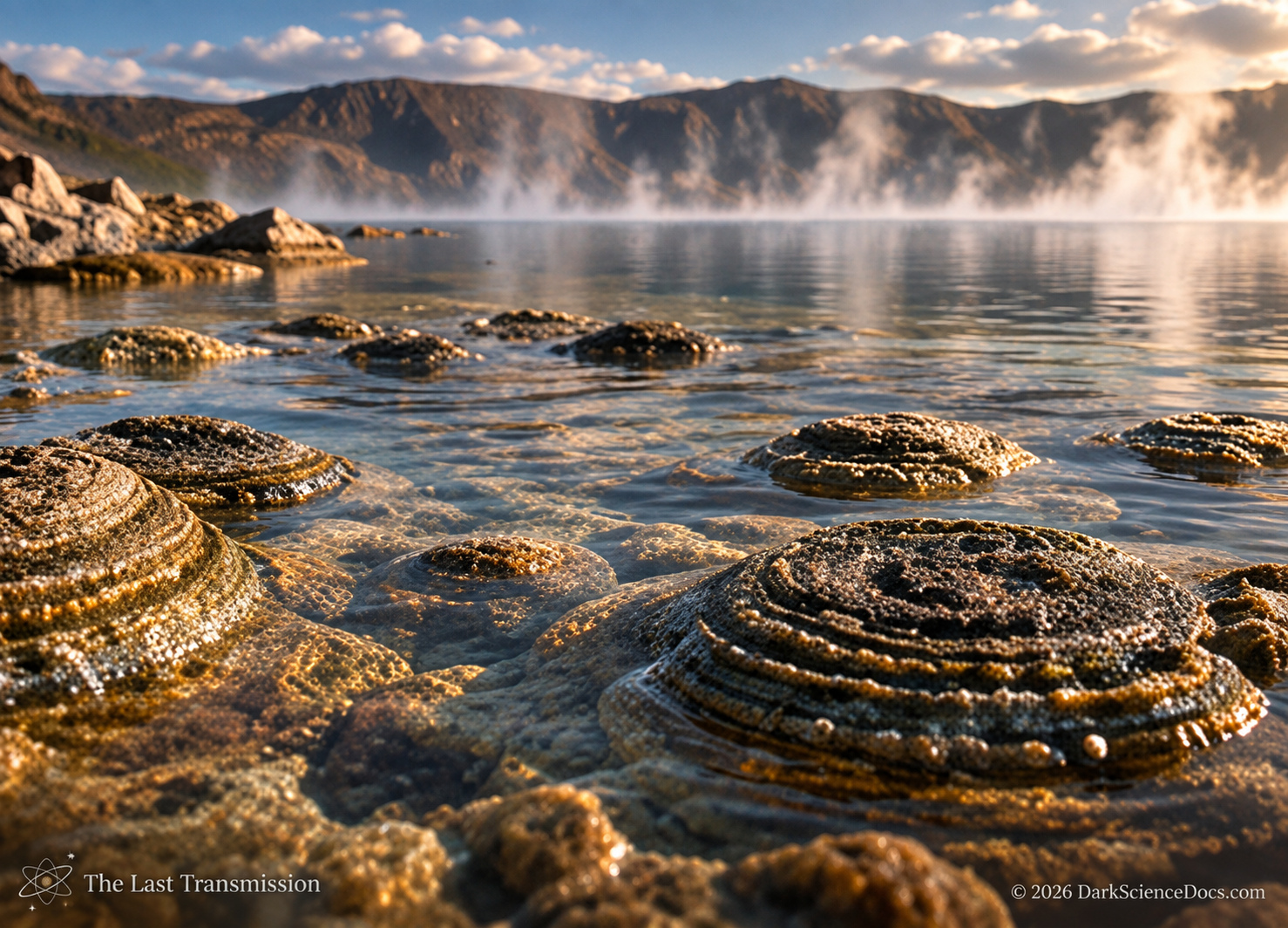 Stromatolites are layered structures created through interactions between microbial communities and sediments.