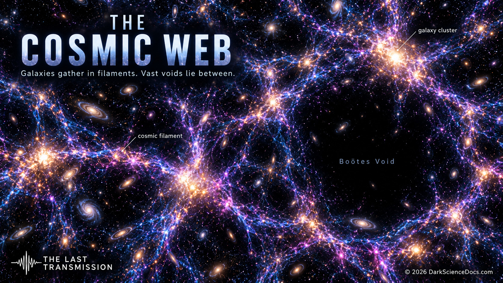 Concept artwork. Galactic filaments provide the other half of the cosmic-void story.