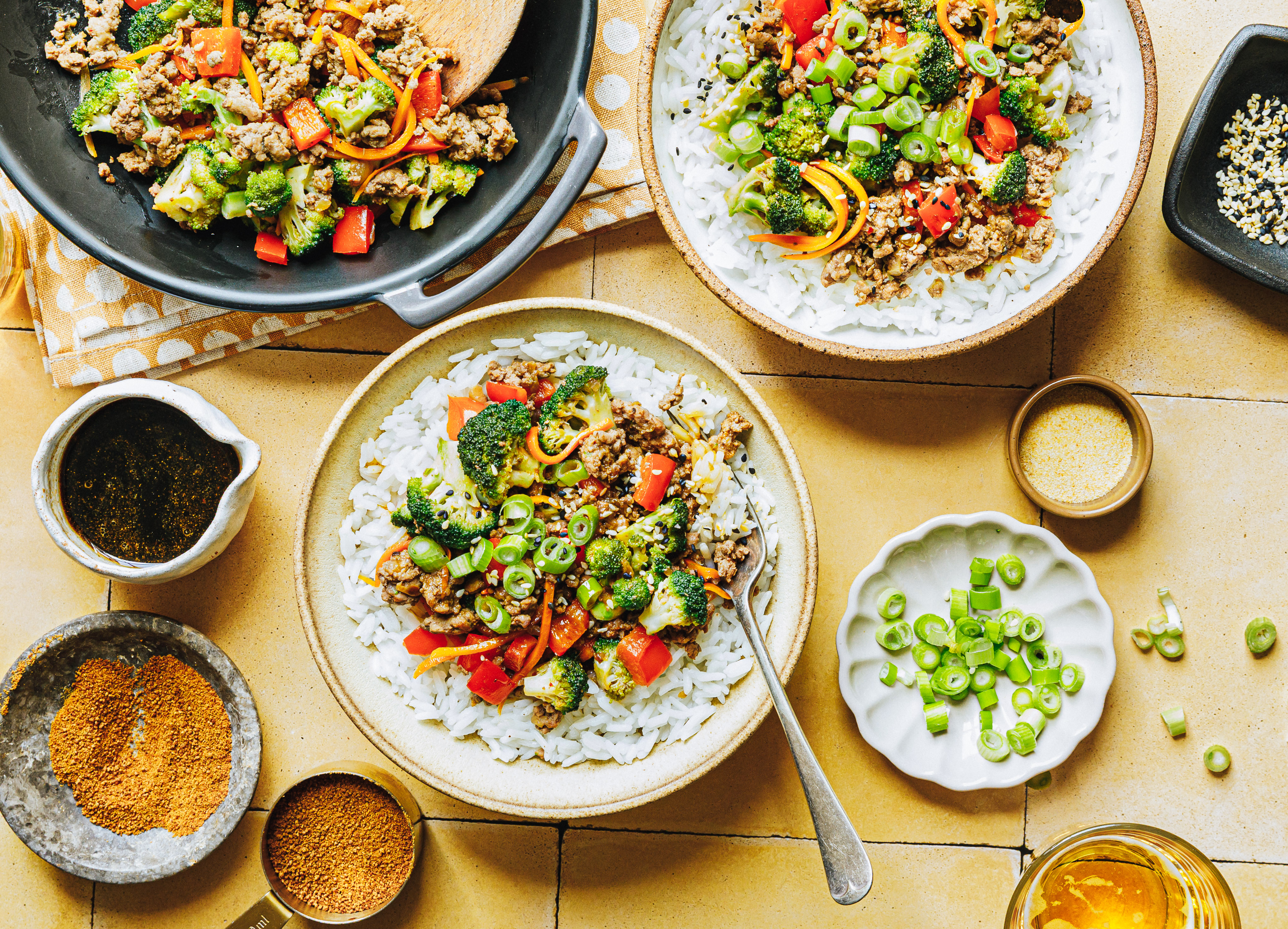 saucy ground beef teriyaki bowls
