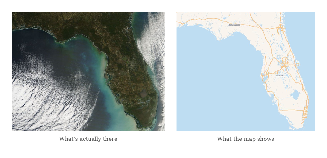 Florida satellite vs street map comparison