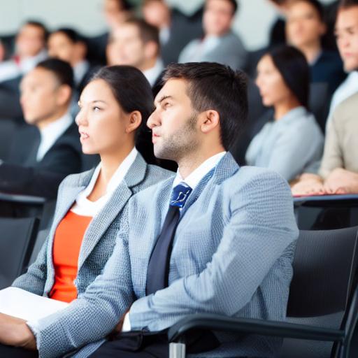 frustrated business person learning in a lecture hall